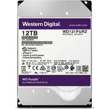Жесткий диск WD Original SATA-III 12Tb WD121PURZ Purple (7200rpm) 256Mb 3.5