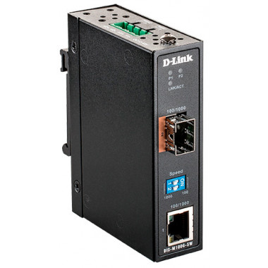 Медиаконвертер D-Link DIS-M100G-SW/A1A Промышленный медиаконвертер с 1 портом 100/1000Base-T и 1 портом 100/1000Base-X SFP