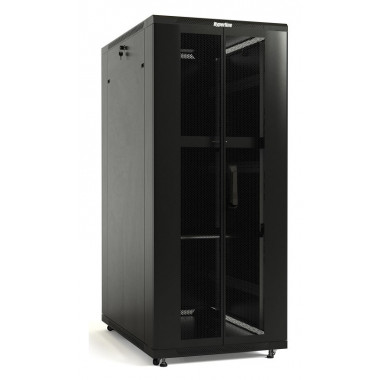 Шкаф серверный Hyperline (TTB-4261-DD-RAL9004) напольный 42U 600x1000мм пер.дв.перфор.2ств. задн.дв.перфор.2-хст. 2 бок.пан. 800кг черный 910мм IP20 сталь