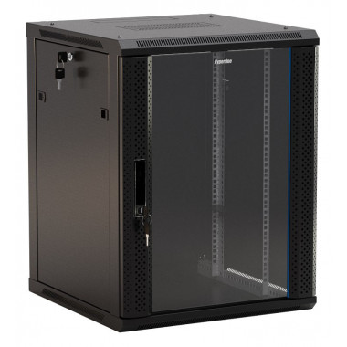 Шкаф серверный Hyperline (TWB-0966-GP-RAL9004) напольный 9U 600x600мм пер.дв.стекл 2 бок.пан. 60кг черный IP20 сталь