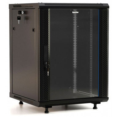 Шкаф коммутационный Hyperline (TWB-FC-1866-GP-RAL9004) напольный 18U 600x600мм пер.дв.стекл 60кг черный IP20 сталь
